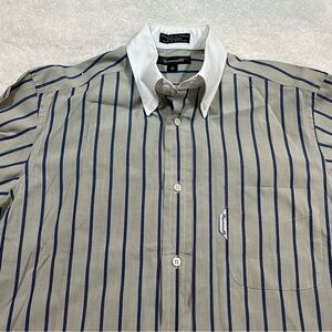 Men's Striped Shirt - Blue and Tan (small check)| 15R Size